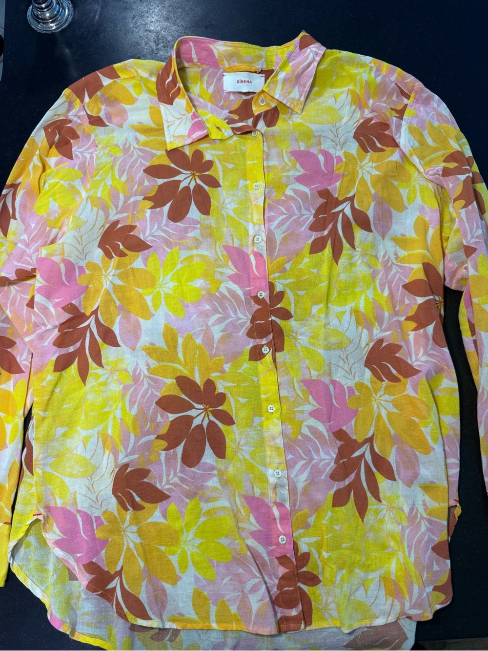 XiRENA Floral Button-Down Shirt in Yellow, Pink & Brown